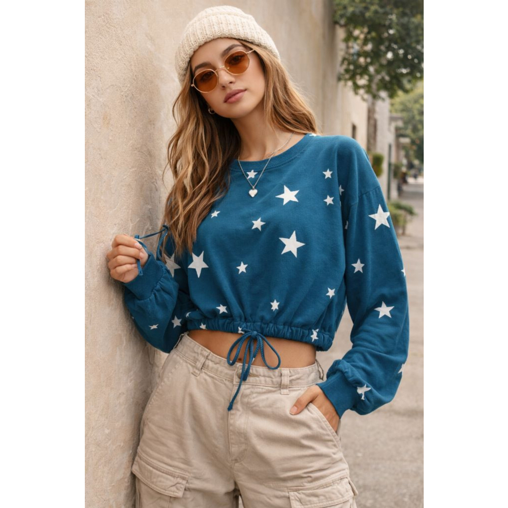 Cure Blue & White Star Print Tie-Front Top – Size Medium